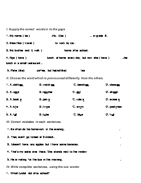 Đề kiểm tra 15 phút số 4 học kỳ 1 môn Tiếng Anh Lớp 7